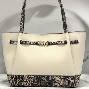 Michael Kors Reed Large Tote Bag Snakeskin Cream/Black